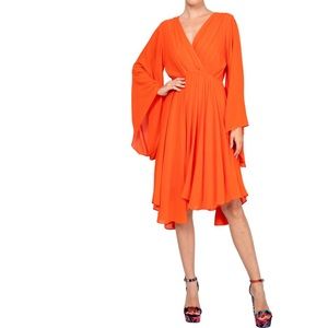 Meghan LA Sunset Midi Dress Flame Orange Long Sleeve Summer Dress NWOT
